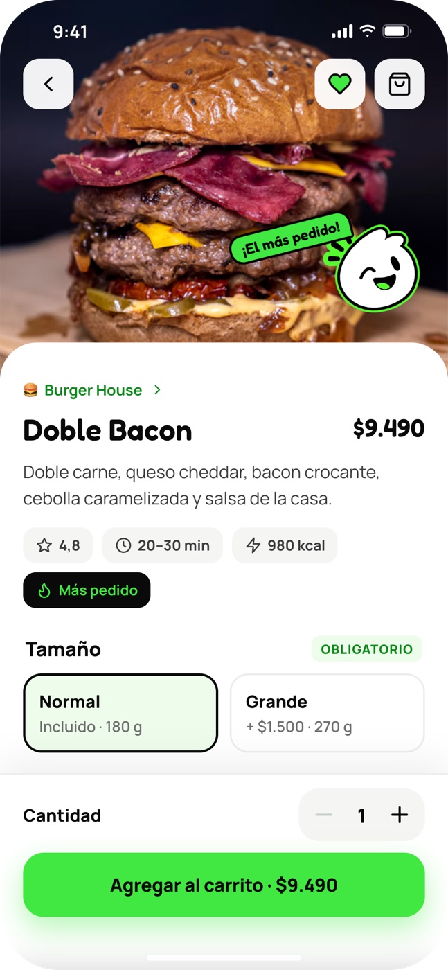 Pantalla de un producto en la app Altoki para personalizar el pedido